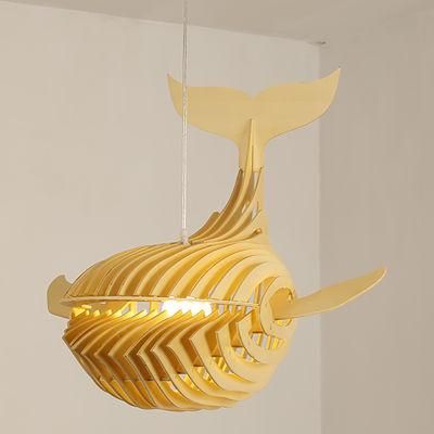 Wooden Whale Design Chandelier Restaurant Dining Room Pendant Lamp Light
