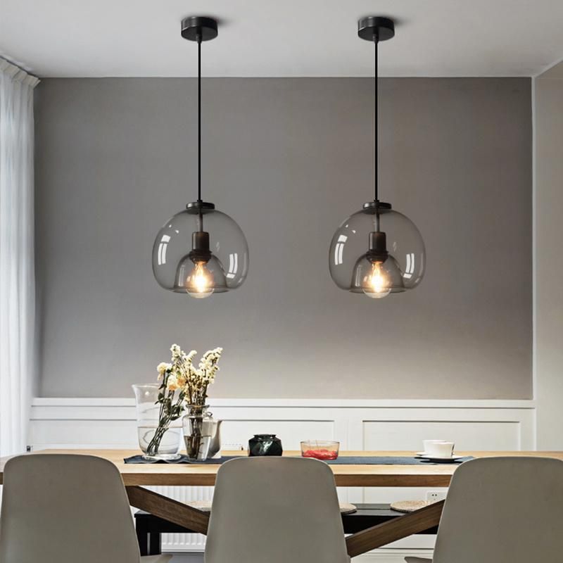 Nordic LED Pendant Lamp E27 Black Chandelier for Living Room Dining Room Kitchen Bedroom Modern Gray Glasslamp (WH-GP-32)