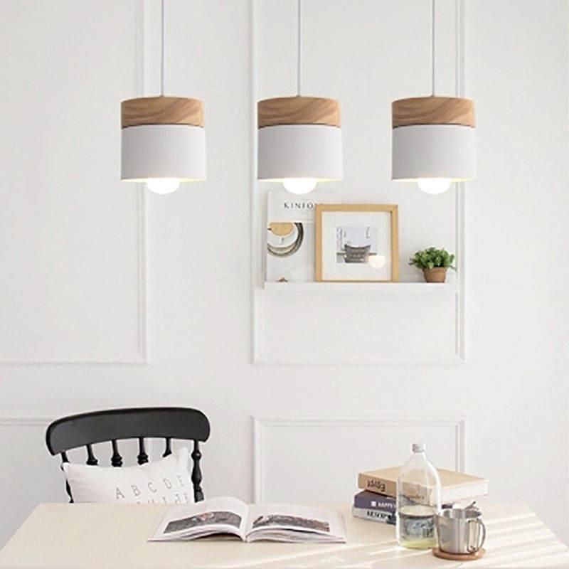 Nordic Simplicity LED E27 Pendant Light Modern Macaron Hanging Lights Home Improvement Iron and Wood Decoration Pendant Lamp Pendant Light