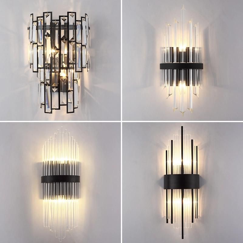 Wall Sconce Lighting Stainless Steel Decor Tiered Clear Crystal Shade Wall Light Lamp for Indoor Hotel Hallway