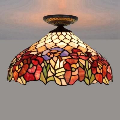 European Countryside Vintage Tiffany Multi-Color Glass Restaurant Bedroom Industrial Lighting Rustic Lamp (WH-TA-27)