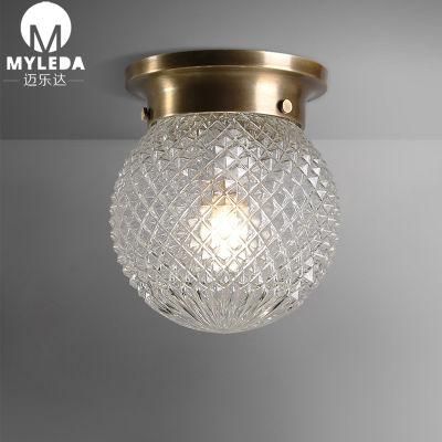 Brass Semi Flush Industrial Ceiling Light Glass Globe Lighting