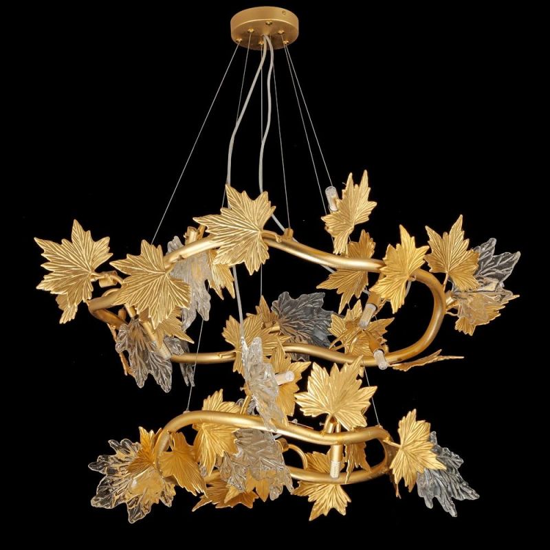 2022 Contemporary Luxury Large Indoor Ceiling Hanging Maple Leaf LED Glass Chandeliers