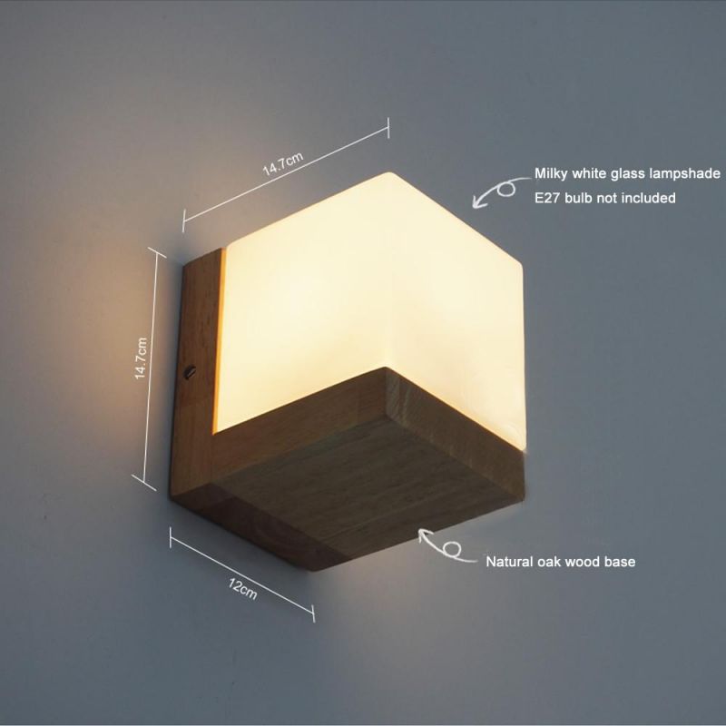 Modern Oak Wood Cube Sugar Shade Wall Lamp Bedroom Wooden Cube Wall Light (WH-OR-126)