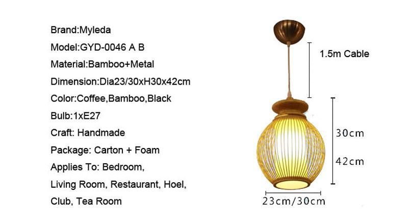 Chinese Restaruant Design Rattan Bamboo Pendant Light