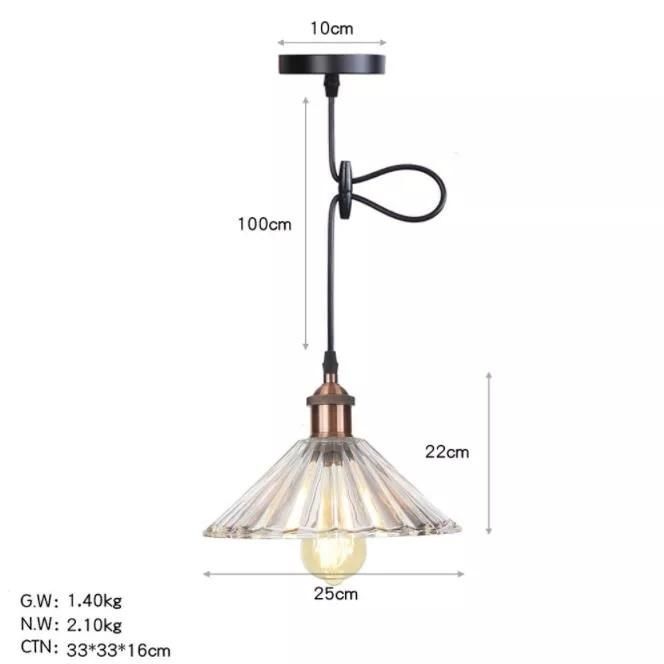 High Quality Nordic Transparent Glass Vintage Pendant Lamp E27 Decorative Hanging Lighting