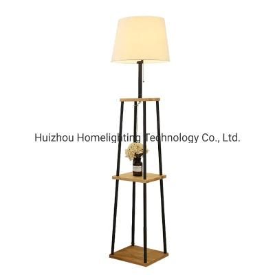 Jlf-23207 Wooden Shelf Floor Standing Lamp with Linen Shade