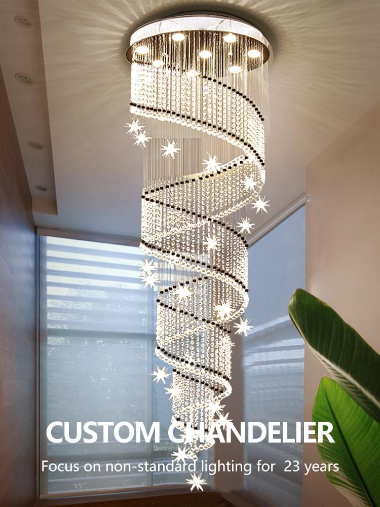 New Design Decorative Commercial Hotel Stair Custom Project Crystal Long Chandelier Light
