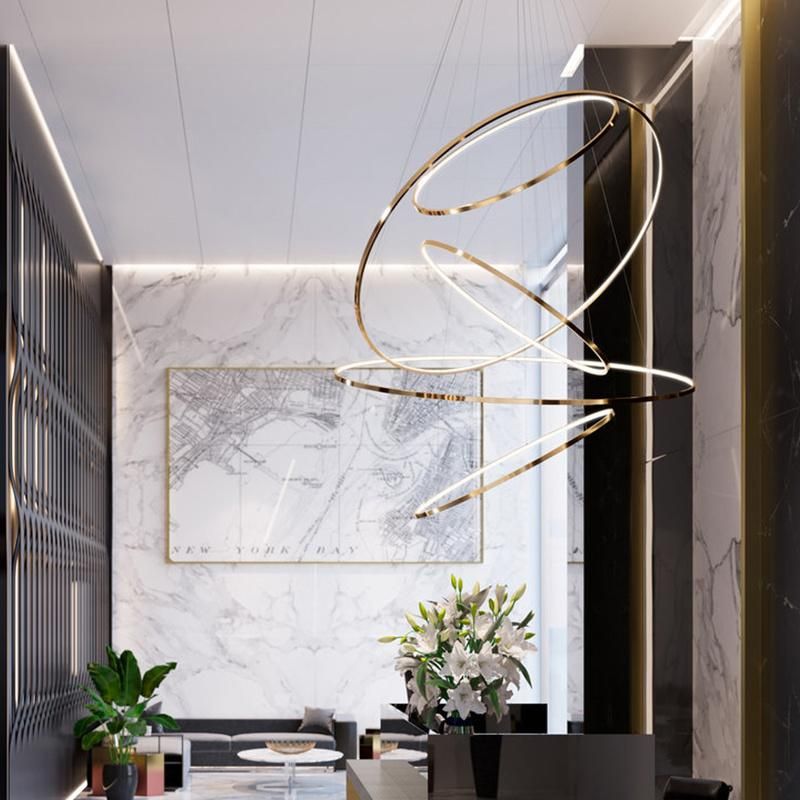 Modern Stainless Steel Creative Large Living Room Villa Staircase Pendant Lamp