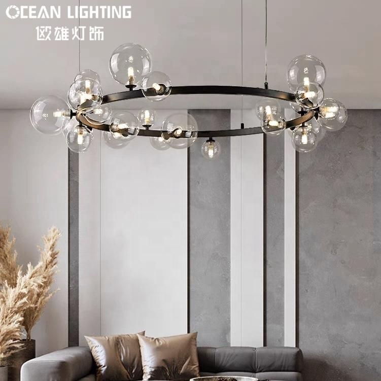 Indoor Ocean Lamp Living Room Modern Iron Black Glass G9 Bulbs Chandelier Pendant Lighting
