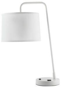 White Metal Desk Lamp with Power Outlet in The Base