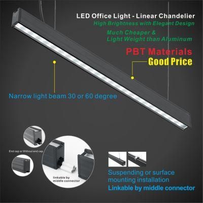 Cheap Price Slim Tube Office Lighting Linear Chandelier Lamp White Black LED Ceiling Pendant Light