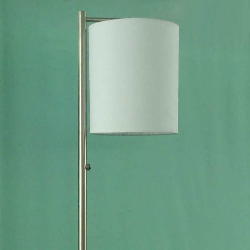 Contemporary Guestroom Nickel Finish Tray Floor Lamp Fabric Shade Floor Light