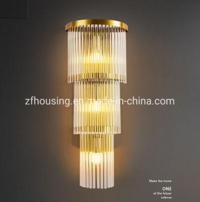 Golden Luxury Hotel Living Room Light Crystal Glass Round Wall Lamp for Home Lighting