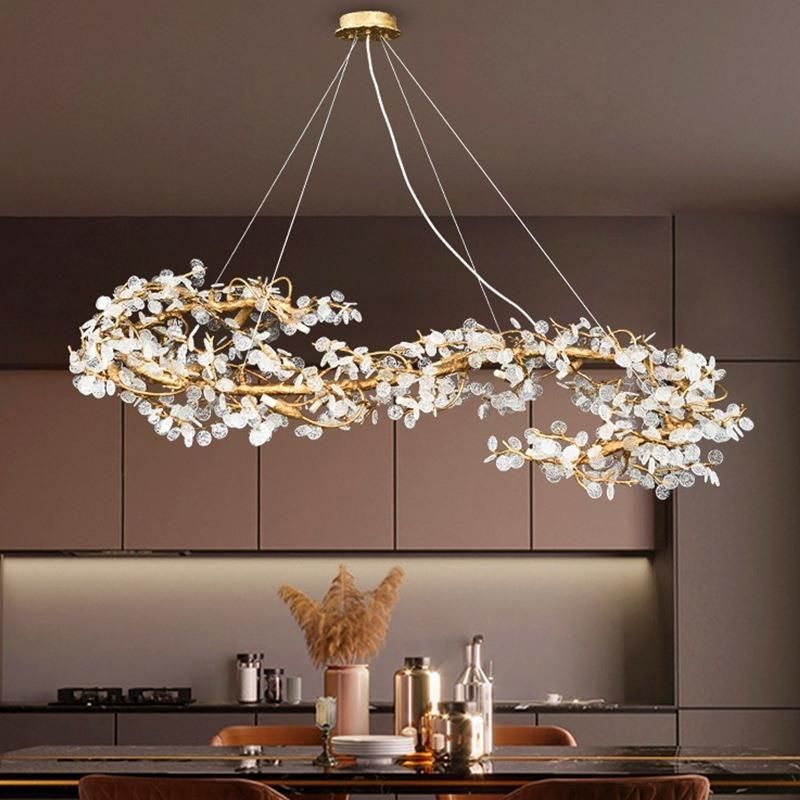 Copper Chandelier Living Room Lamp Modern Crystal Pendant Light Lamp