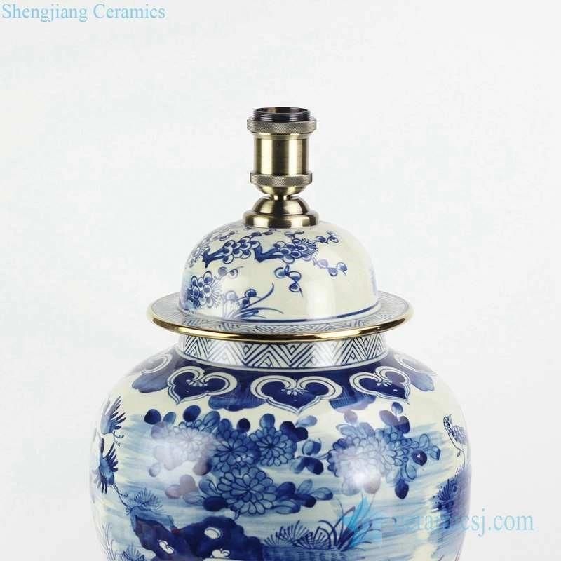 Cobalt Blue and White Porcelain Bird Floral Pattern Ceramic Reading Table Lamp