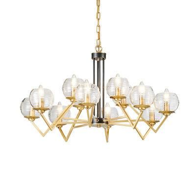 Romantic Hand Blown Art Glass Gold Metal Chandelier Indoor Pendant Lamp