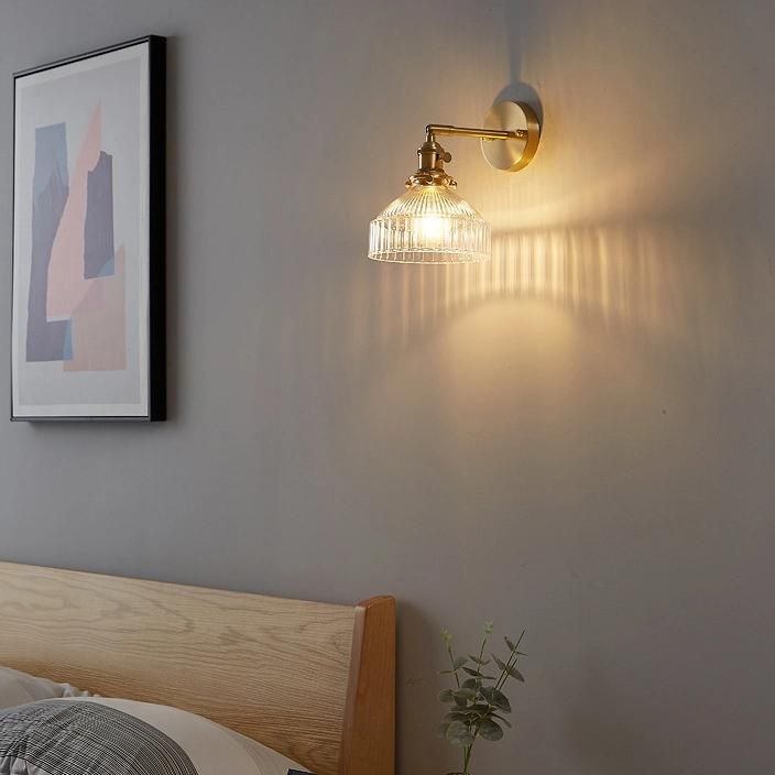 Nordic Postmodern Bedroom Bedside Glass Wall Lamp Light Luxury Copper Lamp