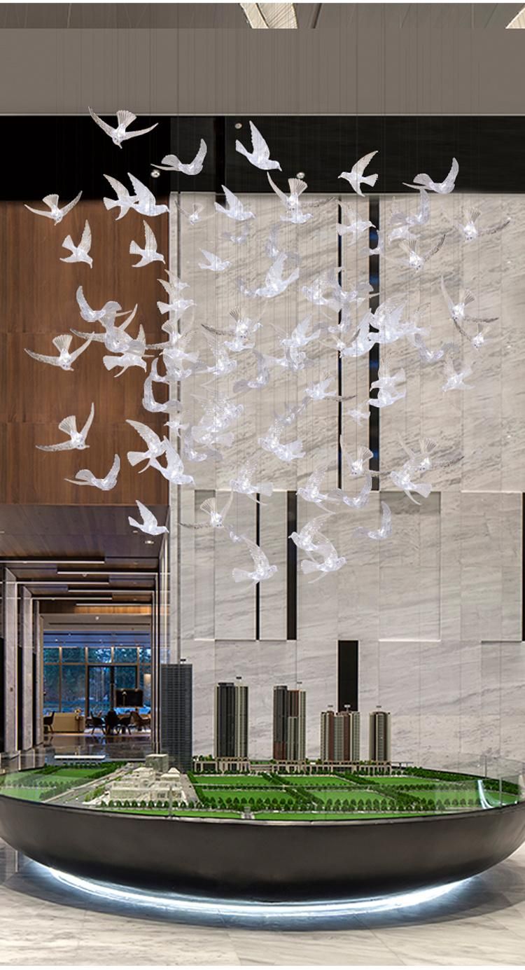 Bird Shape Super Market Store Show Room Custom Large Luxury Glass LED Chandelier Light