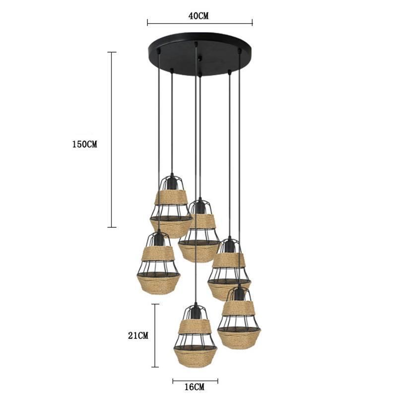 European Retro Wrought Iron Industrial Style Restaurant Hemp Rope Chandelier