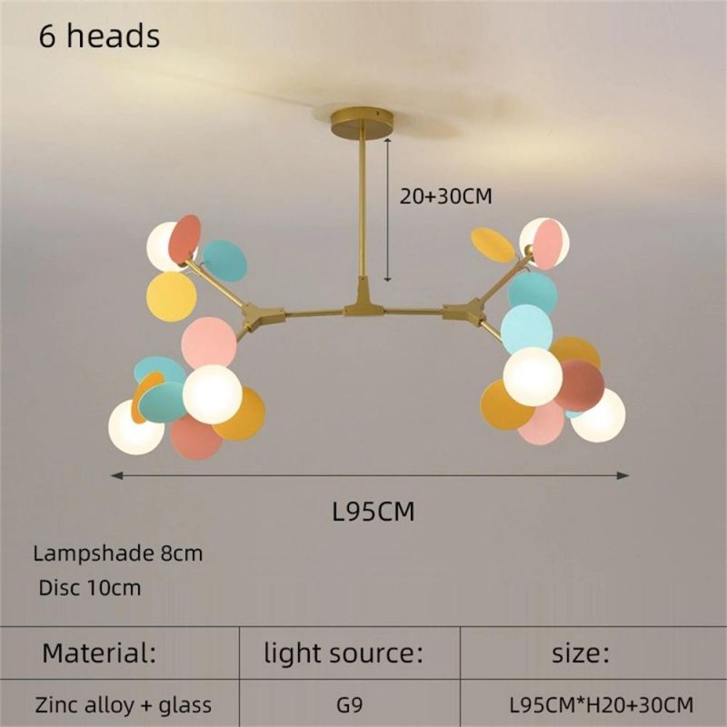 Modern LED Lamp Children′s Bedroom Color Chandelier Nordic Living Room Dining Room Glass Ball Luster Golden Molecular Chandelier