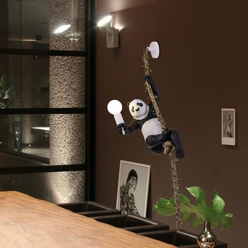 Vintage Resin Panda Chandelier Lighting Nordic Hemp Rope Light Panda Chandelier Zoo Decorative Lamp (WH-VP-149)