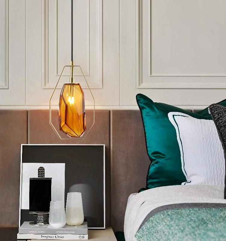 Popular Design Amber Smoky Color Glass Lamp Shade Chandelier Golden Pendant Lamp