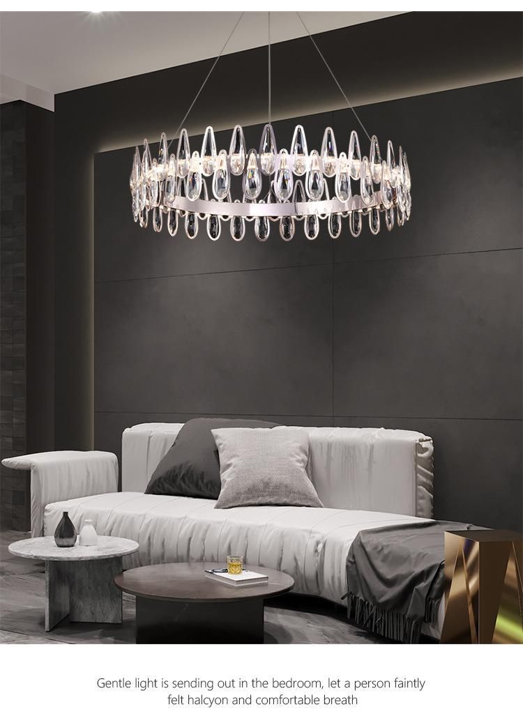 Indoor Home Decor Living Room Bedroom Pendant Light Hanging Light Round Shape Modern Luxury K9 Clear Crystal Chandelier Home Lighting