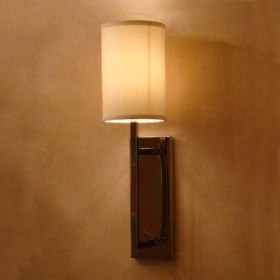 White Fabric Shade and Mirror S. S Back Plate Wall Lamp.