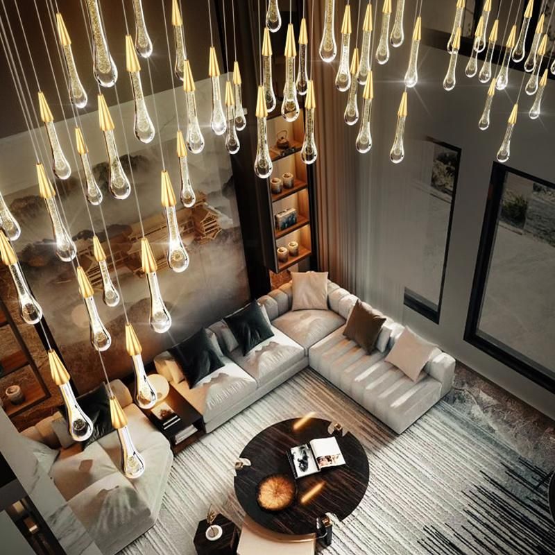 Rotating Stair Chandelier Modern Water Drop Stateroom Light Creative Villa LED Pendant Lamp