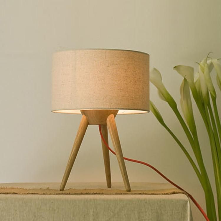 Table Lamp with Fabric Shade and Wooden Base Light