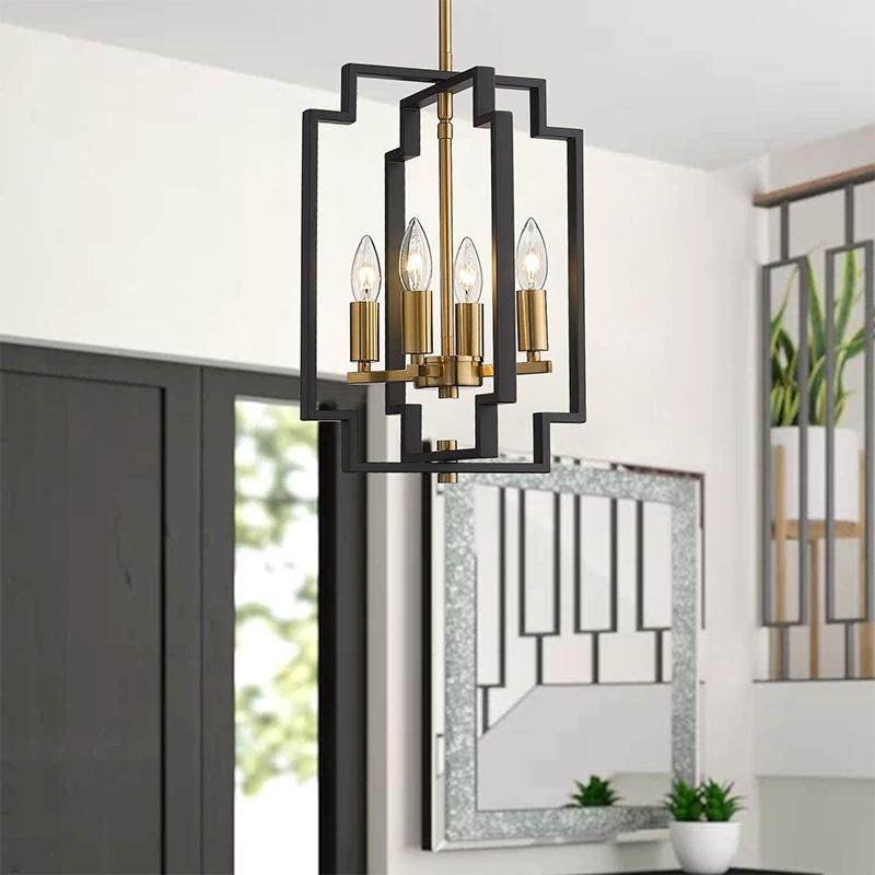 Black Gold Finish Lantern Pendant Lamp Kitchen Hanging Light Island Kitchen Island Chandeliers