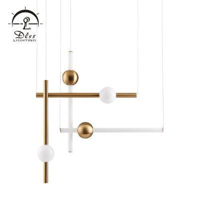 Simple Style White Gold Iron Tube Glass Ball Chandelier Pendant Light