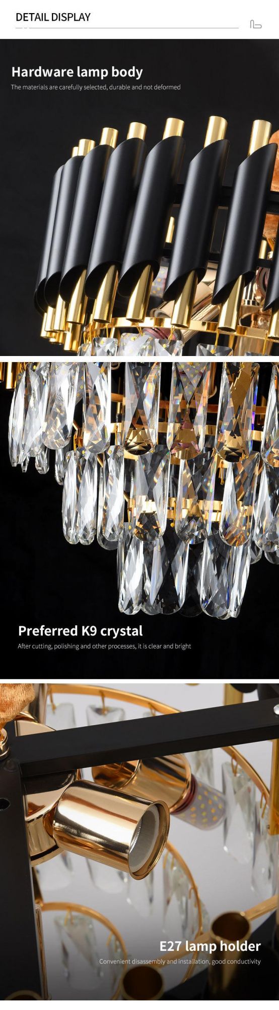 China Factory Small Crystal Natural Crystal Ceiling Pendant Light Black Vintage Crystal Chandelier
