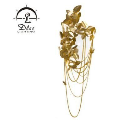 Hotel Project Luxry Golden Leaves Chain Butterfly Wall Lamp