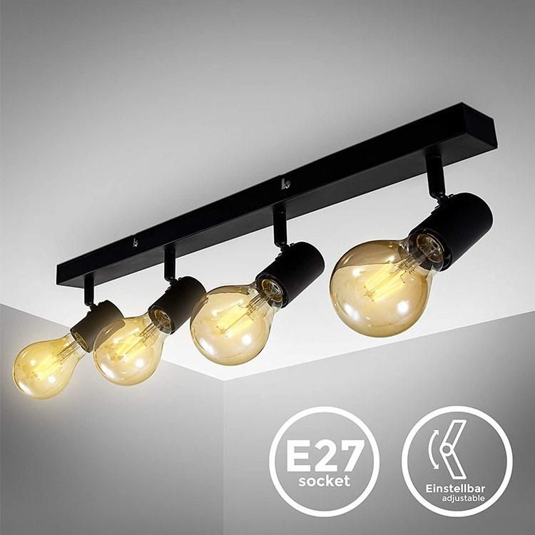 Modern Minimalist Black Iron Four-Head Adjustable Decorative LED Ceiling Lamp