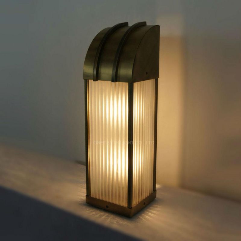 Brass Copper Finish Interior Glass Shade and Metal Housing Table Lamp Lantern