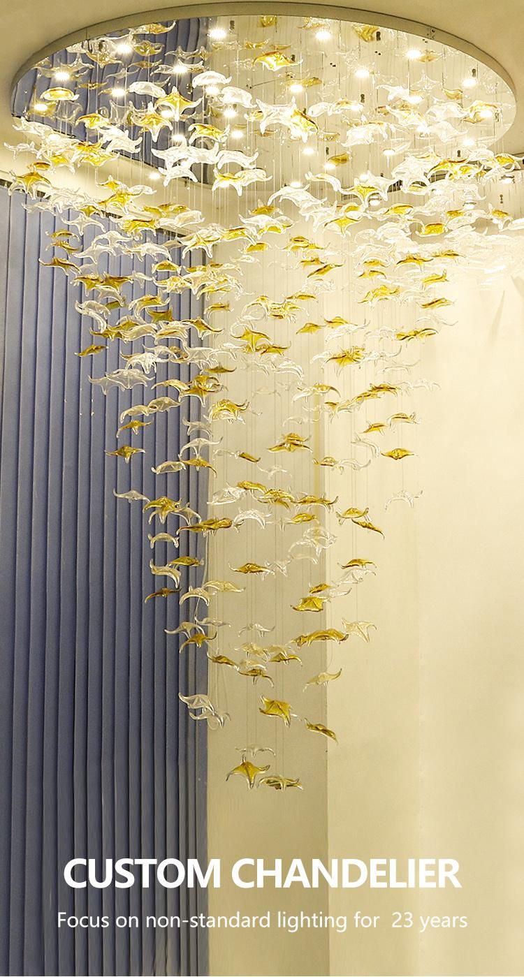 Glass Starfish Shape Decorative Exhibition Dining Hall Long Stair Custom LED Chandelier Lamp