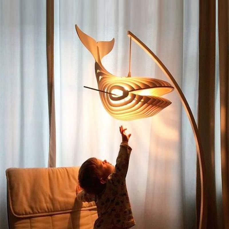 Wooden Whale Design Chandelier Restaurant Dining Room Pendant Lamp Light