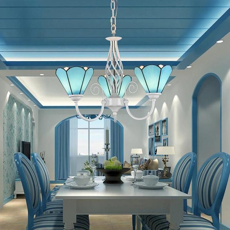 Mediterranean Pendant Lamp European Style Wrought Iron Lamp Glass Tiffany Lighting