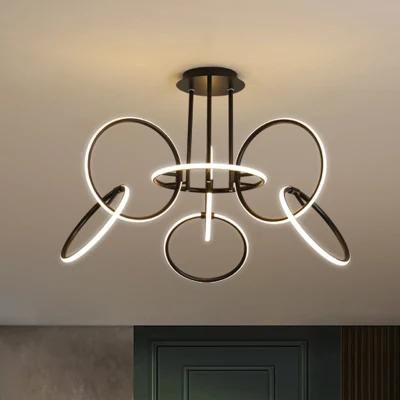 Circle Metal Ceiling Light Luxury Dining Room Lamp Canteen Livingroom Light