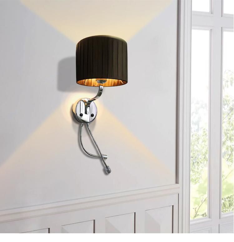 Modern Fabric Chrome Wall Lamp for Reading Home Bedroom Living Room