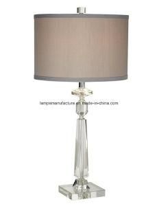 modern Square Crstal Table Lamp with Grey Linen Shade