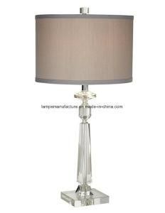 modern Square Crstal Table Lamp with Grey Linen Shade