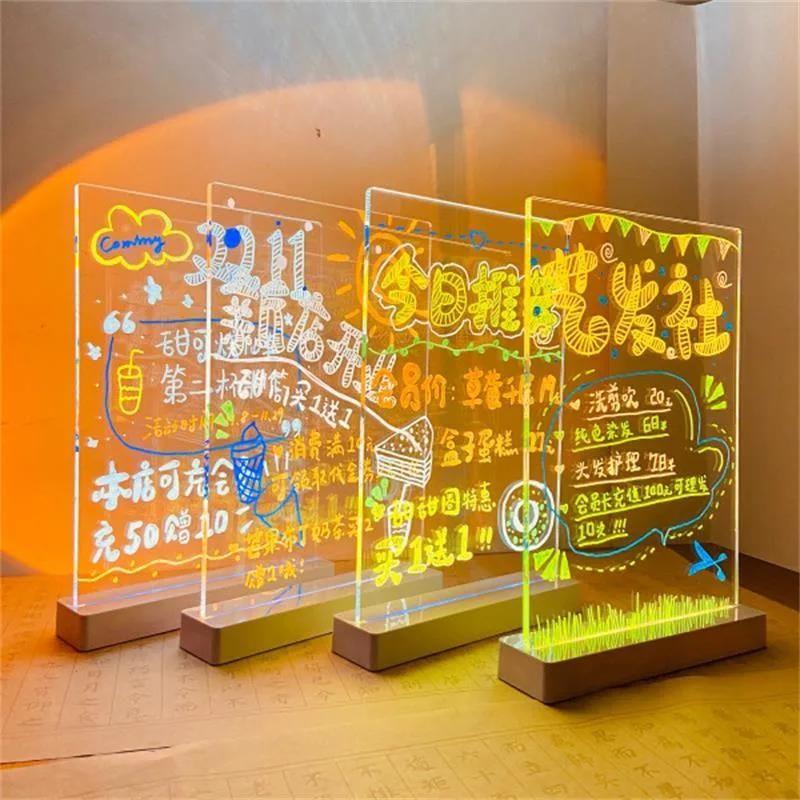 Desktop Acrylic Menu Board for Restaurant Advertising LED Table Lamp Memo Board Portable Writing Board Night Light Acrylic Stand