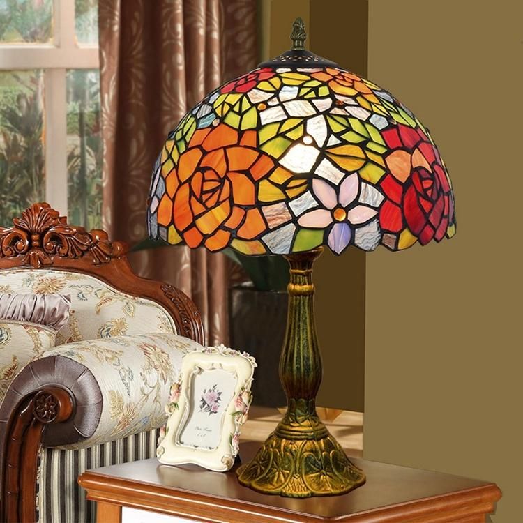 Tiffany Style Table Lamp Stained Glass Handcrafted Shade Desk Light