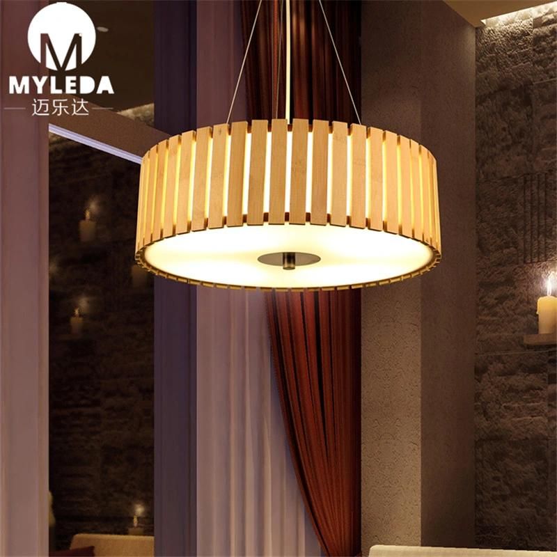 Lantern-Design Bamboo Wooden Fabric Pendant Light for Hotel