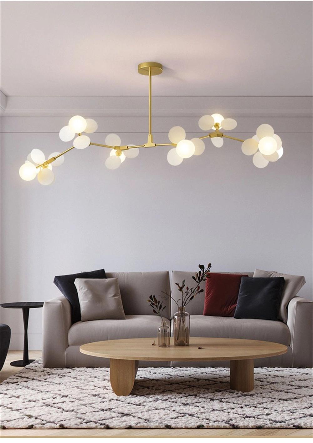 Modern LED Lamp Children′s Bedroom Color Chandelier Nordic Living Room Dining Room Glass Ball Luster Golden Molecular Chandelier