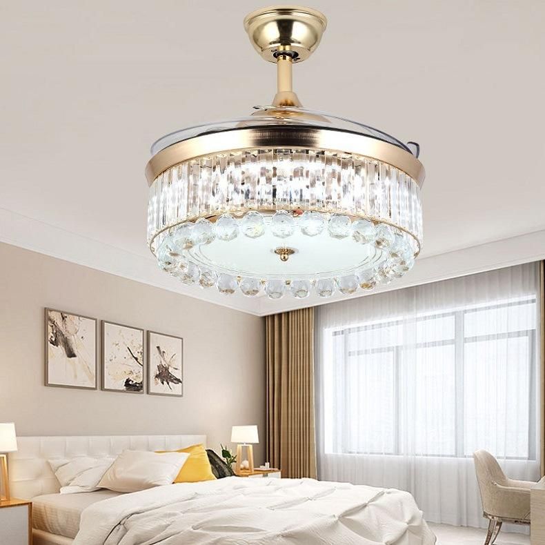 Fan European Luxury Living Room Bedroom Crystal Lamp LED Decorative Stealth Ceiling Fan Fan Lights Restaurant Lights Direct