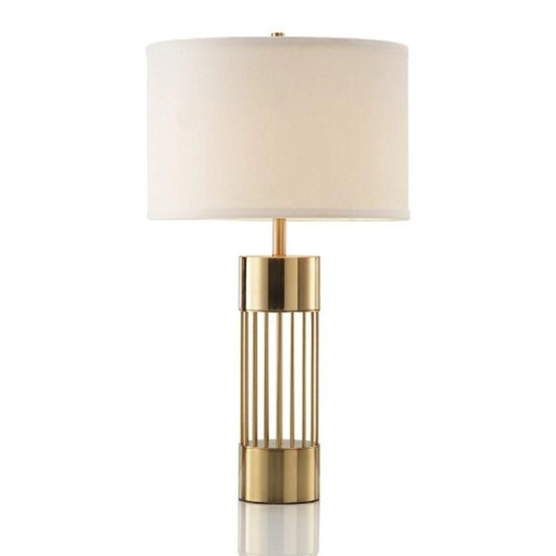 Modern Stylish Home Hotel Energy Saving Gold Base Bedside Table Light Metal Table Lamp with Fabric Shade